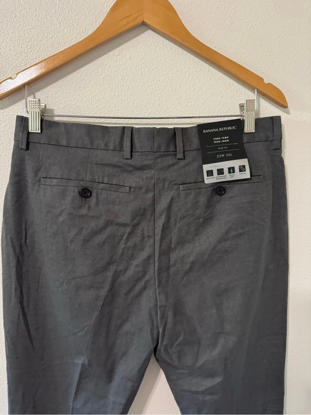 Banana Republic Core Temp Non Iron Charcoal Gray Cotton Blend Slim Fit NWT-32x29